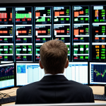 **Prompt:** A focused currency manager, mid-career, seated at a desk, surrounded by multiple high-resolution monitors displaying live financial data, complex charts (featuring EUR/USD), and flickering news tickers. The atmosphere is intense and dynamic, with a subtle blue/green glow from the screens illuminating their face, conveying a sense of deep analysis mixed with adrenaline. The background is a modern, slightly blurred trading floor, suggesting constant global activity. Emphasize precision and the high-stakes environment.