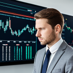 A focused professional in a modest business suit, intently observing digital financial charts and currency exchange rates on large screens within a sleek, modern office. The background features a subtle city skyline, conveying a global financial hub. The subject maintains a natural pose and expressions, reflecting concentration and analysis. Fully clothed, appropriate attire, safe for work, perfect anatomy, correct proportions, well-formed hands, proper finger count, natural body proportions, professional photography, high quality, appropriate content, family-friendly.