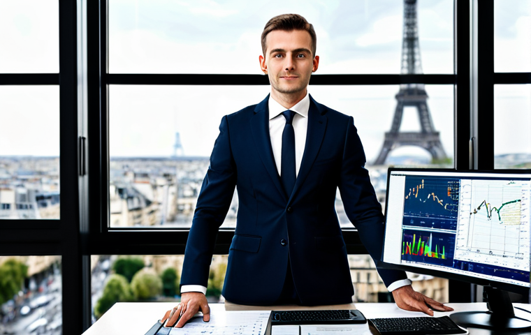 **

"A Parisian financial analyst, fully clothed in a stylish business suit, working at a bright, modern desk with multiple monitors displaying stock charts and currency rates. Safe for work, appropriate content, perfect anatomy, correct proportions, natural pose, well-formed hands, proper finger count, natural body proportions, professional, high quality, modest clothing, appropriate attire. Background features a blurred view of the Eiffel Tower through a large window. Family-friendly."

**