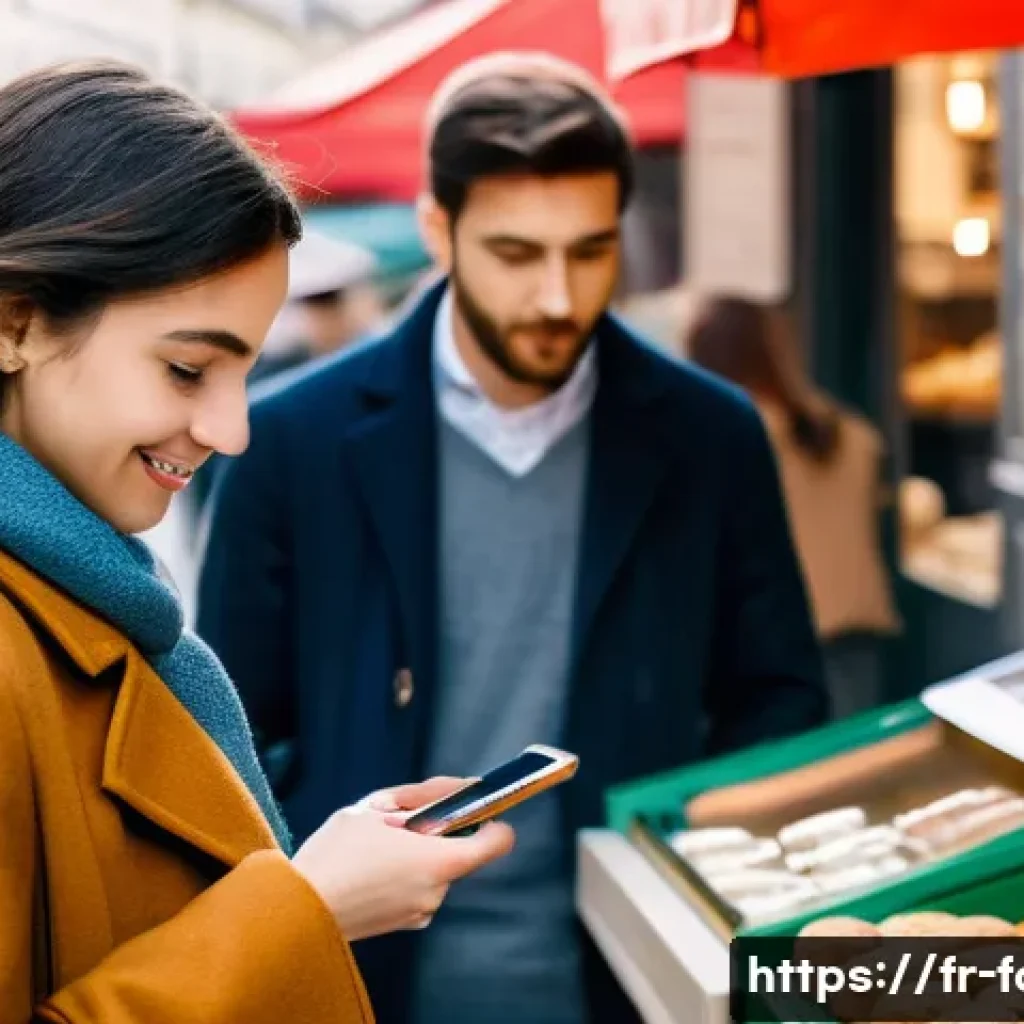 외환관리사와 국제 비즈니스 커뮤니케이션 - **Prompt:** A young adult (20s-30s) standing in a bustling Parisian street market. They are holding ...