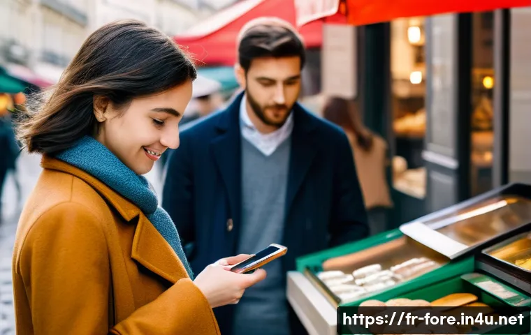 외환관리사와 국제 비즈니스 커뮤니케이션 - **Prompt:** A young adult (20s-30s) standing in a bustling Parisian street market. They are holding ...