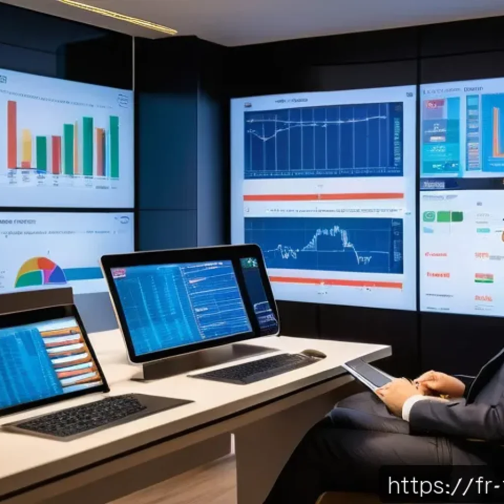 외환관리사와 글로벌 트렌드 - A sophisticated financial analyst room in Paris, with large windows overlooking the Eiffel Tower, mu...