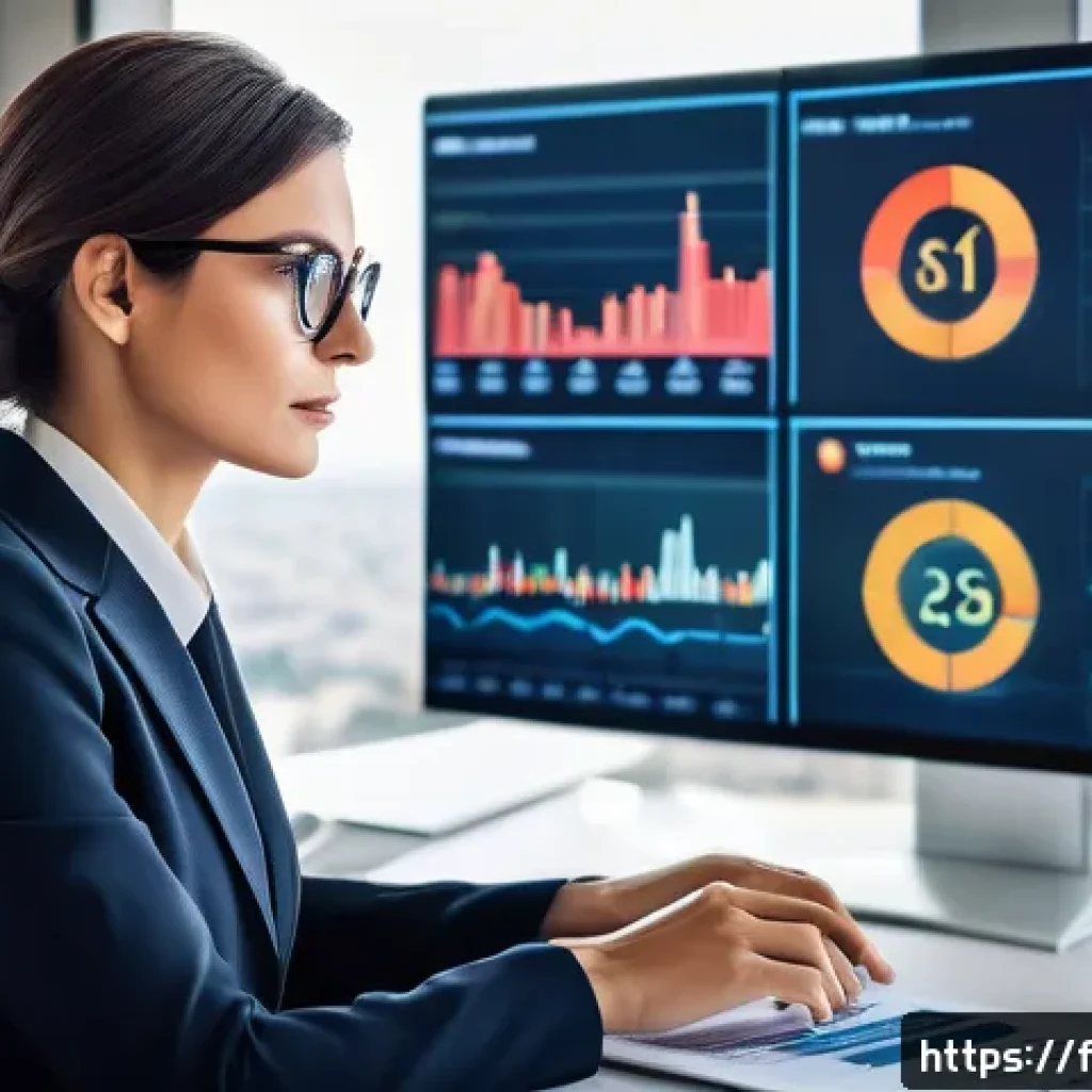 외환관리사와 외환 실무 사례 분석 - A professional French businesswoman analyzing currency exchange rate charts on multiple digital scre...