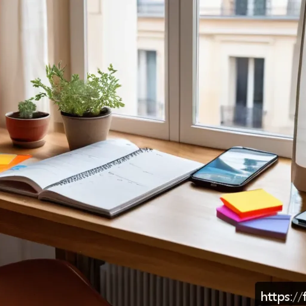 외환관리사 시험 합격을 위한 시간 관리법 - A cozy home study scene featuring a French young adult seated at a wooden desk by a window, organizi...